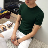 2016新款韩版男士套头夏季修身针织中高领短袖T恤男士打底衫男