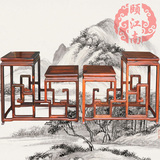 中式家具老挝红酸枝红木仿古花盆架双连体花架高花架室内客厅花几