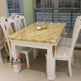 欧式餐桌 现代中式大理石长方桌 田园简约白亮光色实木餐桌椅组合
