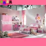 儿童房间家具组合女孩公主 中式卧室套房 简约带衣柜1米2单人小床