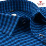 俞兆林秋季男士衬衫男长袖磨毛蓝色格子中年男式方格抗皱舒适衬衣