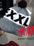HM 正品 灰色 毛线 字母 毛球 帽子 EXXL原价79