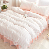 夏季纯棉床上四件套公主风蕾丝1.8m床裙式全棉床单韩版韩式1.5米