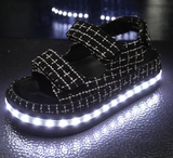 k2016夏同款发光鞋LED女童凉鞋夜光鞋灯光鞋USB充电亲子鞋