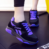 韩国Ulzzang运动鞋黑紫色女生低帮系带厚底圆头骚粉色休闲跑步鞋