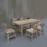 老榆木餐桌椅组合中式实木长方形免漆磨白中式一桌六椅木质原木