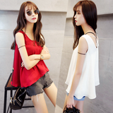 韩版2015夏季新款时尚百搭休闲超显瘦仙仙的雪纺背心上衣雪纺衫女
