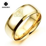 韩版简约男士钛钢戒指 光面时尚个性金色霸气指环宽版食指戒子潮