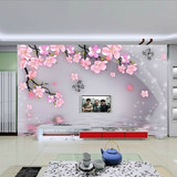 浪漫简约粉色梅花3D立体大型壁画墙纸客厅沙发电视背景墙壁纸花卉