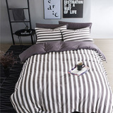 韩版全棉四件套简约条纹格子纯棉床单被套学生宿舍床上三件套1.8m