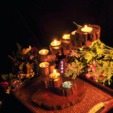 海外泰国进口 复古木质烛台摆件 旋转老柚木 家居饰品欧式蜡烛台