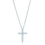 Tiffany总店直邮代购 Cross pendant铂金镶钻石项链女生生日礼物