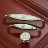 欧美式米黄金色陶瓷拉手橱柜衣柜柜门把手单双孔圆形抽屉柜子拉手