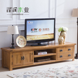 泽润 纯实木电视柜欧式2.2米 全白橡木电视机柜 原木质带抽屉特价