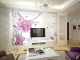 3D电视背景墙纸大型壁画壁纸无纺布客厅现代简约卧室紫色花无缝