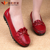 2016年春季新款女士单鞋真皮软底红色中老年妈妈鞋大码舒适单皮鞋