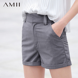 初上市价*Amii[极简主义]夏女条纹织带拼百搭大码休闲西装短裤
