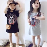 韩版童装2016夏季新款女童图案连衣裙 儿童卫衣休闲裙
