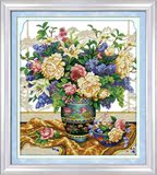 精准印花DMC十字绣最新款客厅卧室画花卉系列彩瓷花瓶雍容华贵