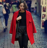欧洲站正红色宽松羊绒大衣女中长款2015新款秋冬高端茧型毛呢外套