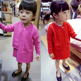 女童装2016新款韩版春季儿童针织连衣裙两件套装宝宝开衫外套毛衣