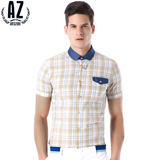 AZ蚁族夏季新款男士商务休闲格子短袖衬衫男式韩版修身型时尚男装