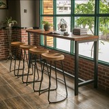 loft美式复古铁艺实木餐桌椅组合长方形高脚漫咖啡厅奶茶店酒吧台