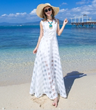 韩版夏季瑞丽优雅气质大摆修身显瘦无袖长款欧根纱沙滩长款连衣裙