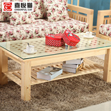 实木家具松木茶桌椅组合客厅实木小茶几松木长方形玻璃台面茶几