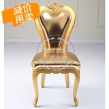 现代餐椅新古典家具实木金银箔书椅欧式写字椅时尚雕刻金色办公椅