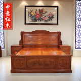 缅甸花梨木床大果紫檀双人床花梨木中式古典高低床3件套雕刻卯榫