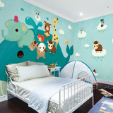 蕊西卡通手绘墙纸 幼儿园儿童房壁纸 宝宝卧室早教中心3d大型壁画