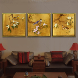 特色新中式 东南亚泰式 手绘金箔抽象 现代客厅装饰画 鸟语花香