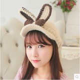 韩版潮帽子女士冬天秋冬季兔耳朵鸭舌毛线帽子包头帽针织帽保暖帽