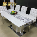 欧式大理石餐桌椅组合 大户型不锈钢可伸缩折叠多功能长方形饭桌