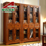 爱尚妮私 新中式实木大书柜玻璃门装饰柜带抽屉书架组合书房家具