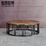 美式松木整装圆形复古茶餐厅桌椅实木家具原木铁艺餐桌书桌特价
