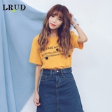 LRUD2016夏装新款韩版圆领套头字母印花T恤女宽松休闲简约短袖