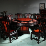 孟桥红木餐桌圆桌中式仿古/黑檀拼缅甸花梨木大果紫檀餐桌1.38米