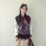 秋季新款韩版女装个性老虎老鹰印花修身长袖开衫棒球衣外套+A810