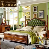 高箱储物美式真皮床橡木实木双人床1.8欧式油蜡皮床卧室成套家具