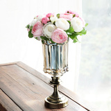 高档奢华玻璃花瓶欧式花瓶美式花瓶样板间装饰餐桌花瓶高脚琥珀款