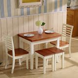 美式乡村餐桌椅组合套装 折叠实木餐桌 地中海美式小户型烤漆饭桌