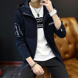 青少年男装新款韩版修身连帽夹克外套学生中长款时尚修身上衣潮流