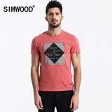 Simwood2016夏季男士复古几何图案字母印花短袖T恤修身圆领t恤男