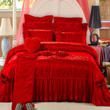 结婚绣花套件高档贡缎大提花大红色结婚床品婚庆十件套多件套送芯