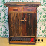 老船木橱柜餐边柜原生态榆木实木物品柜储物柜风化古旧家具防腐木
