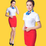 夏季 电信工作服 女 套装韩版修身短袖衬衫工装制服套餐女衬衣