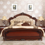 欧式床家具真皮实木床 深色古典雕花橡木双人床 奢华描金公主床婚