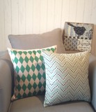绿色几何条纹靠枕套简约客厅抱枕棉麻风格布艺沙发靠垫办公室创意